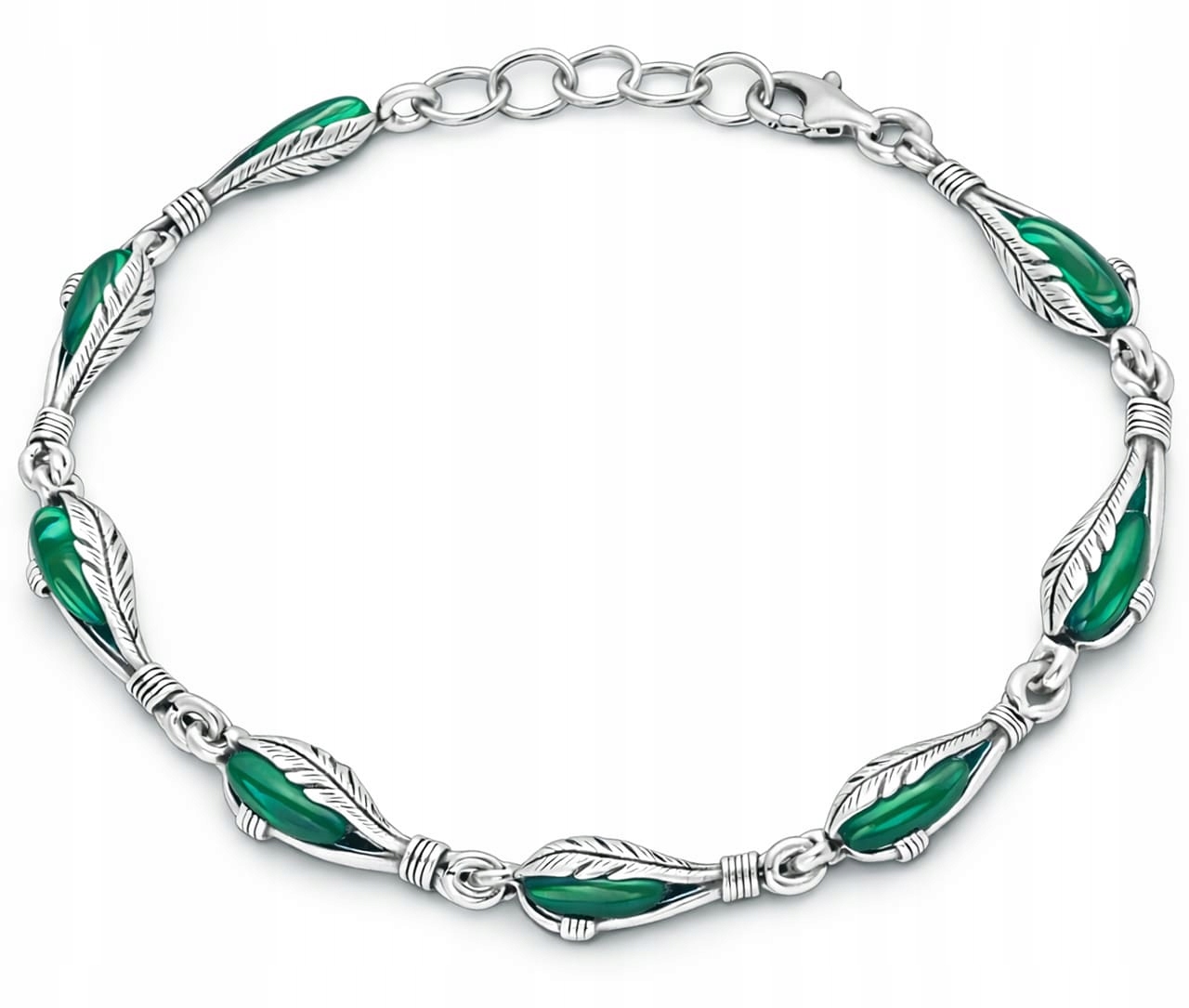 Stříbrný náramek s malachitem 925, stylový dámský, elegantní, 19 Cm