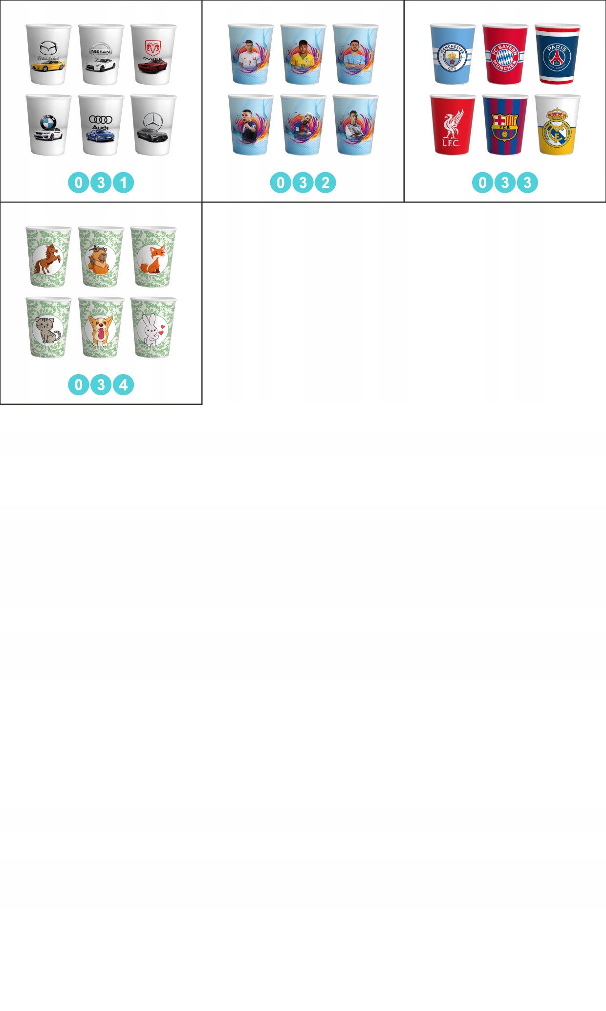 KUBKI PAPIEROWE KOT KOŃ KAPIBARA NA IMPREZĘ Liczba sztuk w zestawie 6 szt.