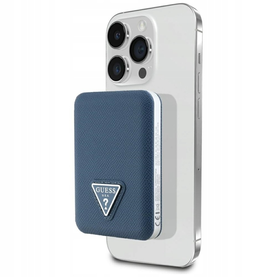 Indukční powerbanka Guess Grained Triangle 5000 mAh 15 W MagSafe modrá