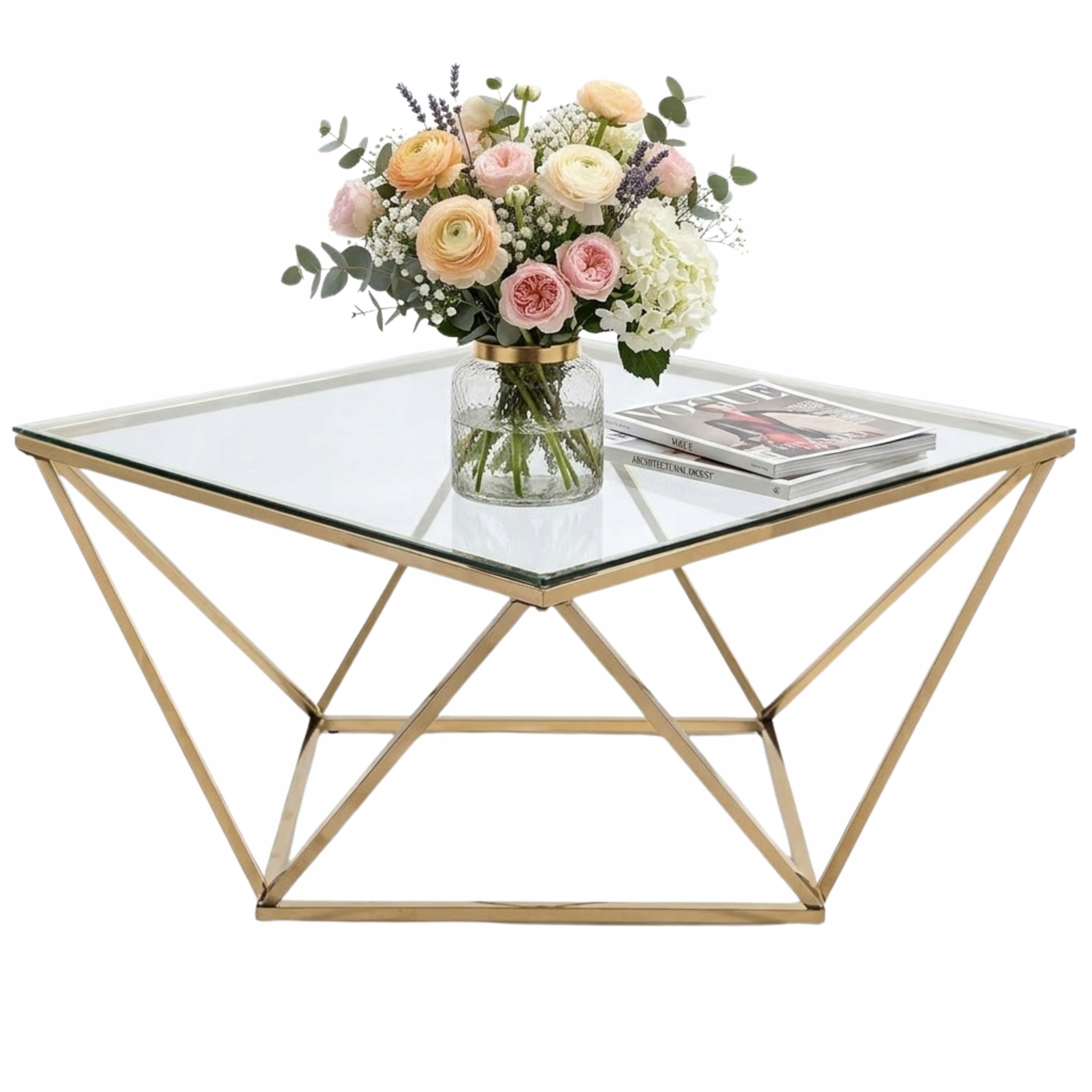 Skleněný Konferenční Stolek Zlatý Asymetrický Glamour Moderní 80x80 cm