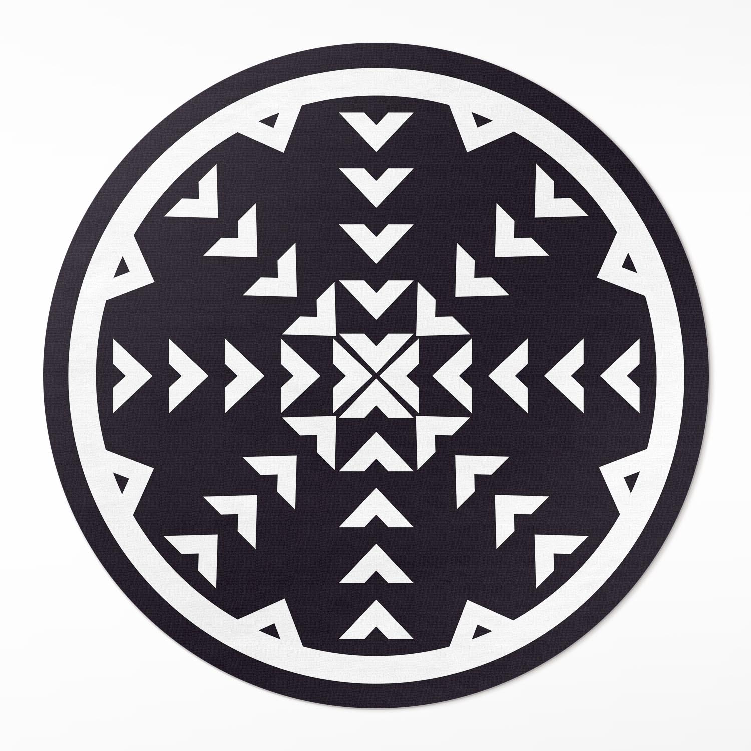 Okrúhly vinylový koberec do spálne s bielymi šípkami, vzor na tmavom pozadí ⌀ 120 cm