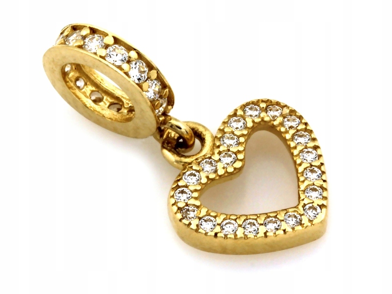 Zlaté srdce s kubickými zirkony 585 korálky na náramky 0,74g jako módní dárek