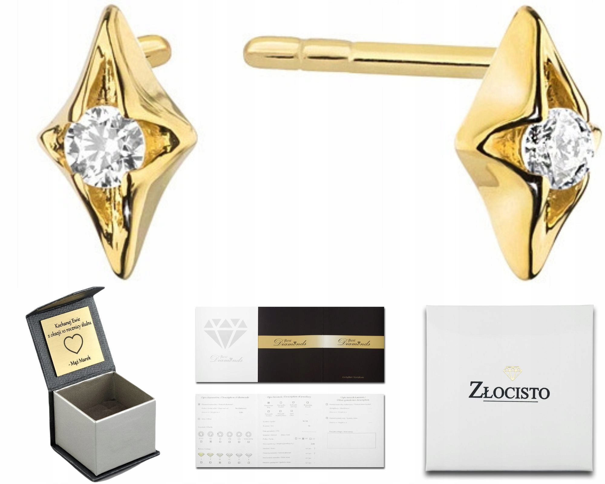 Zlaté Náušnice S Brilianty 0,08 Ct Šroubovací Tyčinky