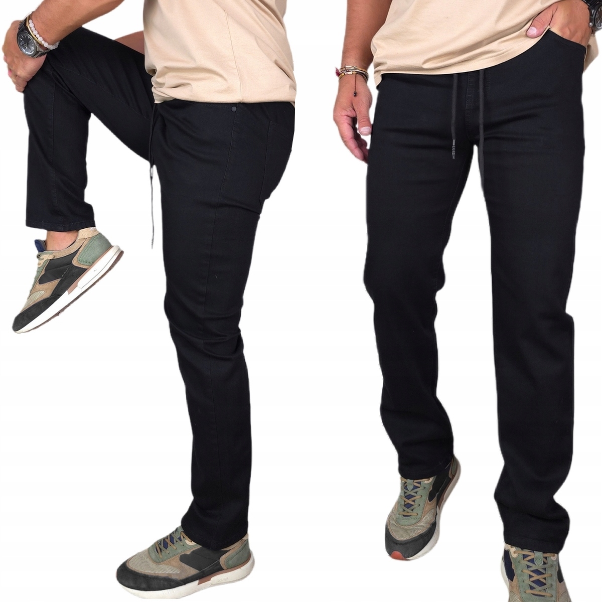 Jeansowe Spodnie Męskie długie Czarne Klasyczne Pas Z Gumką M