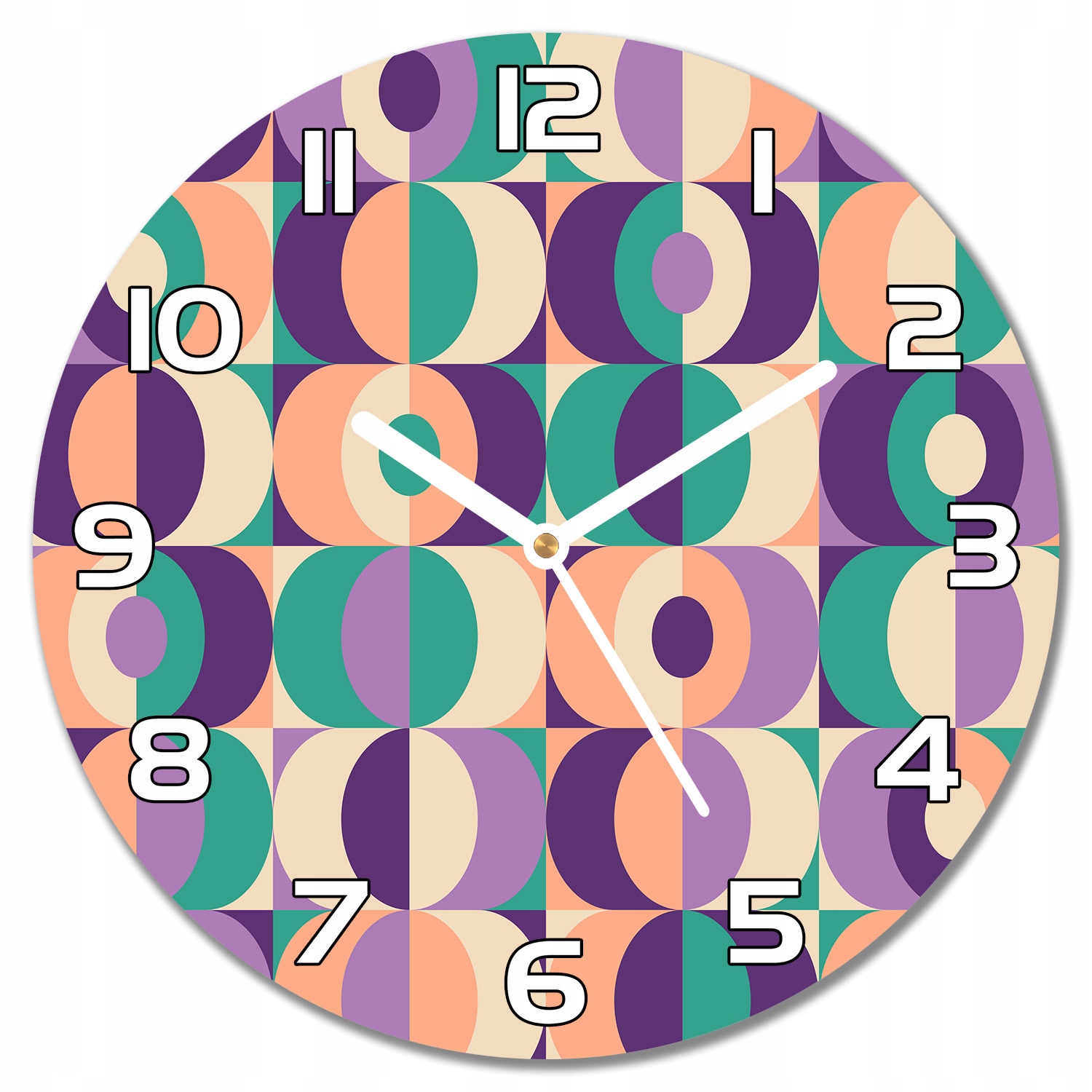 

Szklany zegar Retro wzór kwadraty i koła f30 cm