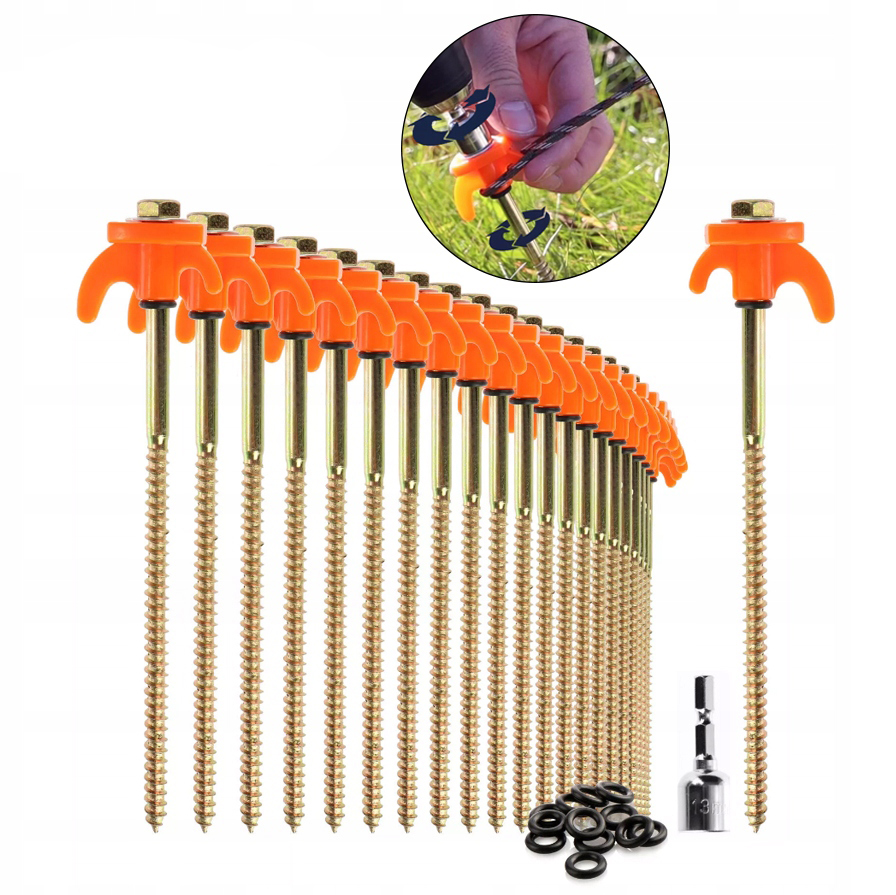 24 kolíků do stanu 20 cm Dlouhé šroubovací kolíky Vojenské kotvy Kovové