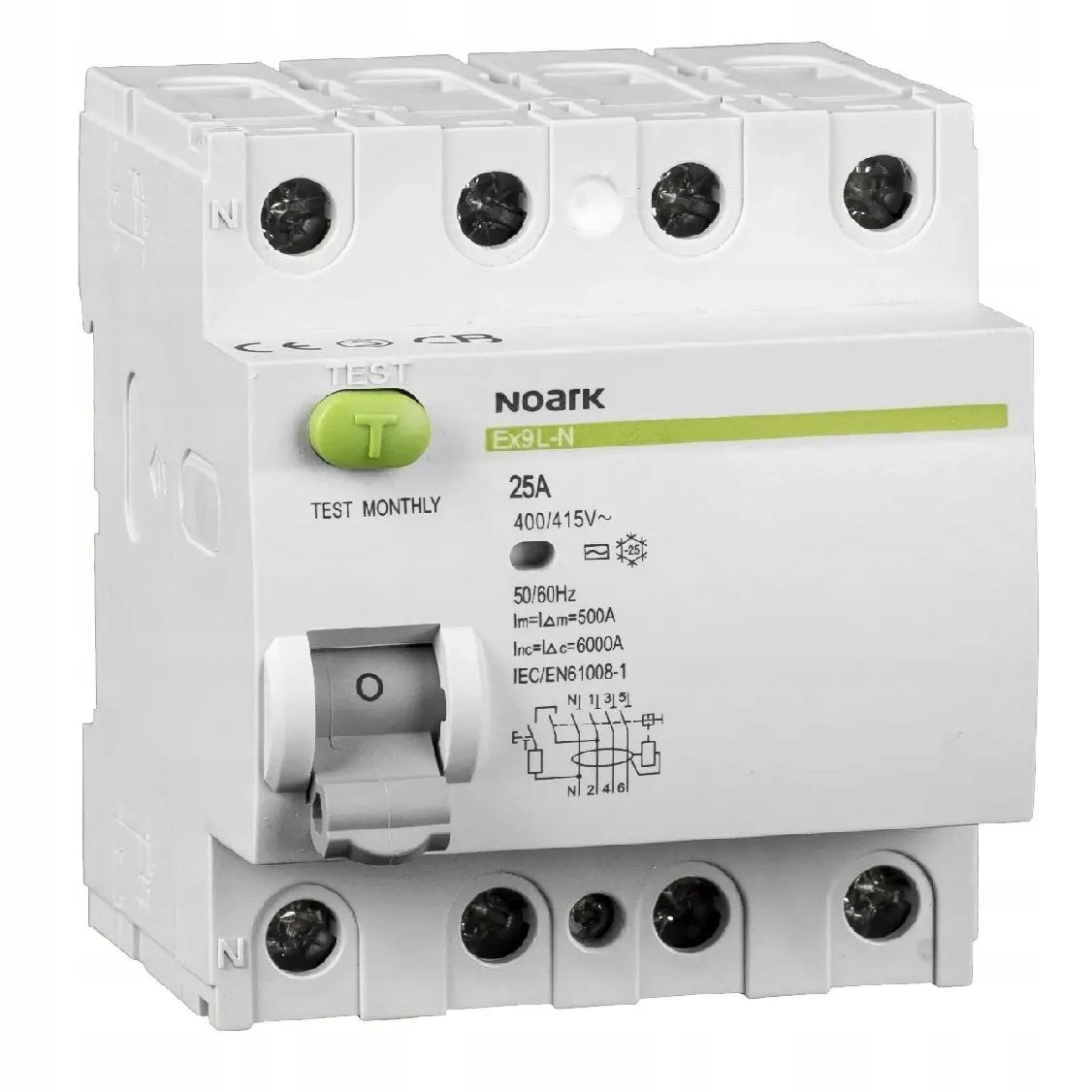Noark Wyłącznik różnicowoprądowy 3F 4P 25A 100mA 108335