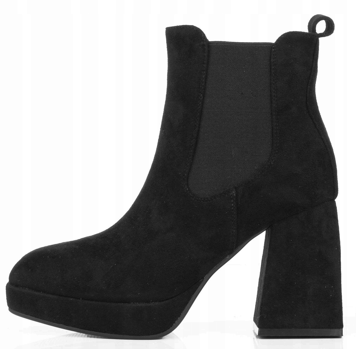 7621 CZARNE BOTKI ZAMSZOWE NA SŁUPKU PLATFORMA 38 Rozmiar 38