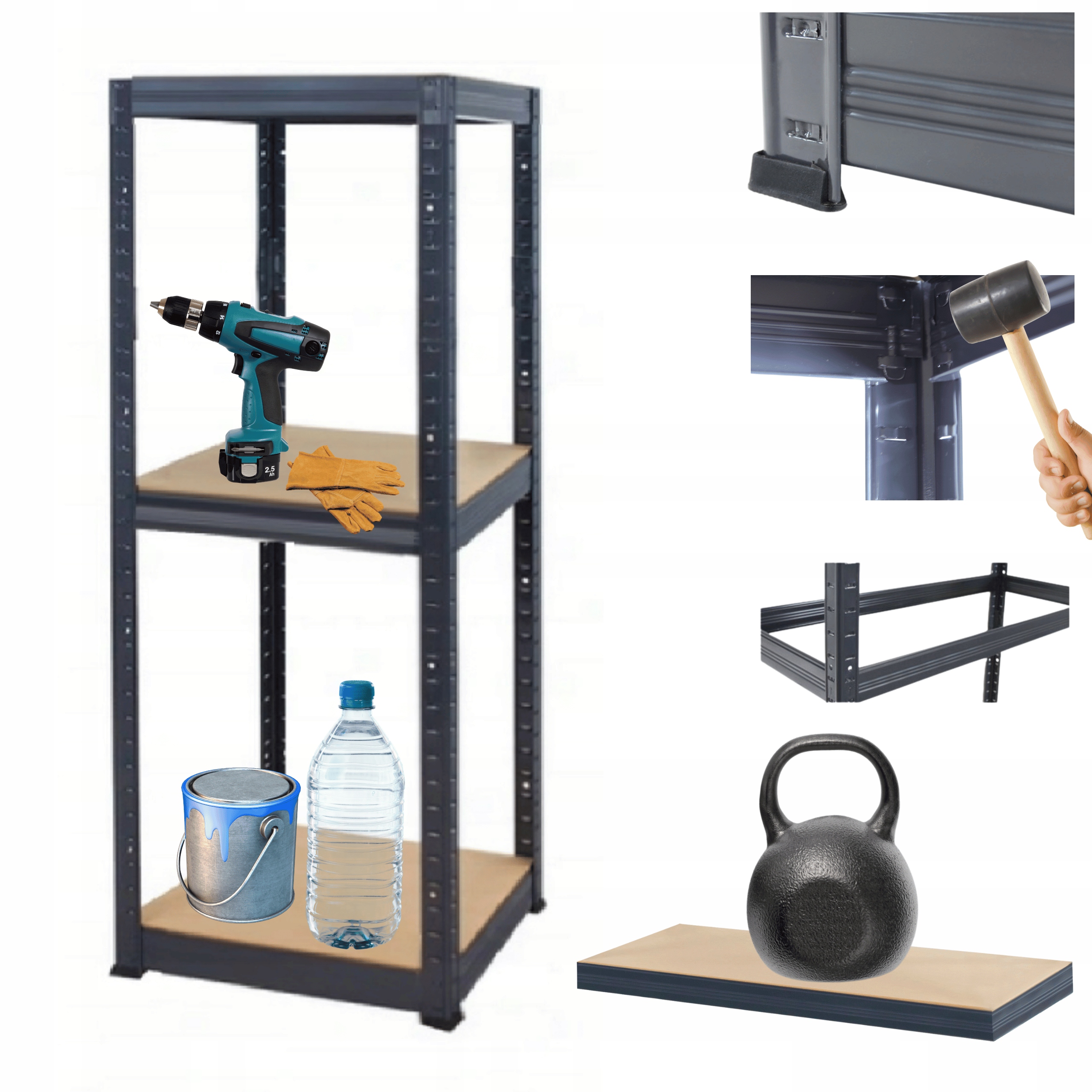 Skladovací regál garážový kovový Premium Helios 106x45x45 cm 3Px175 kg