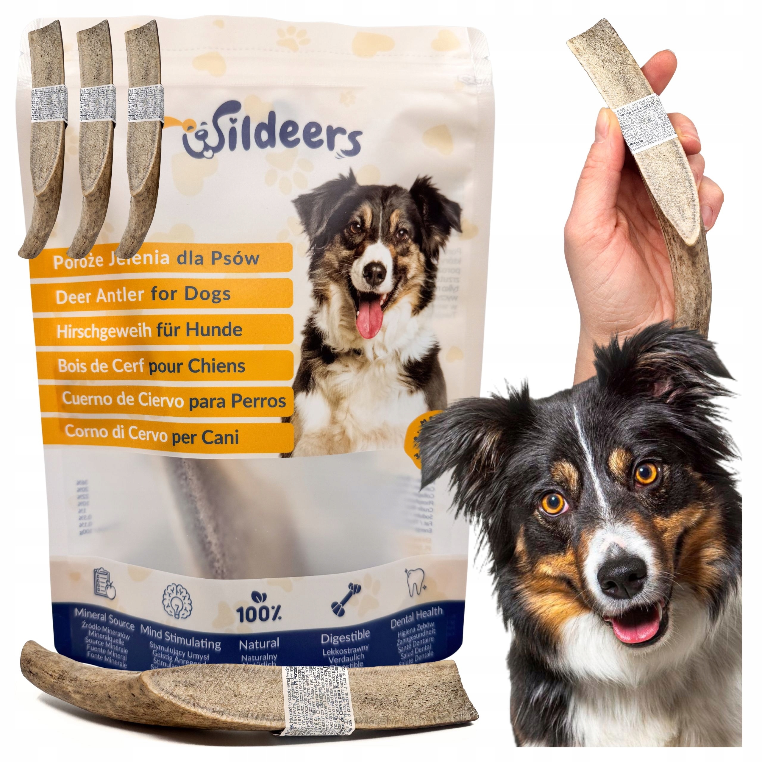 Levně Střední jelení parohy k okusování, Měkká verze, Výživné, plné Minerálů, 3 ks