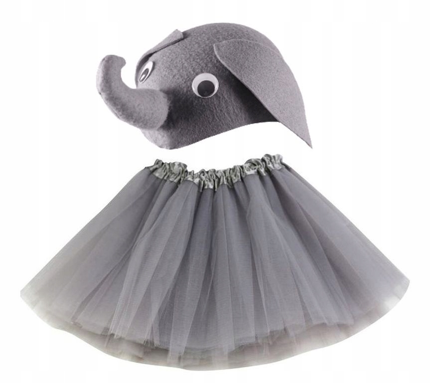 STRÓJ SŁOŃ ZOO CZAPKA + SPÓDNICZKA ROZM. 3-9 LAT