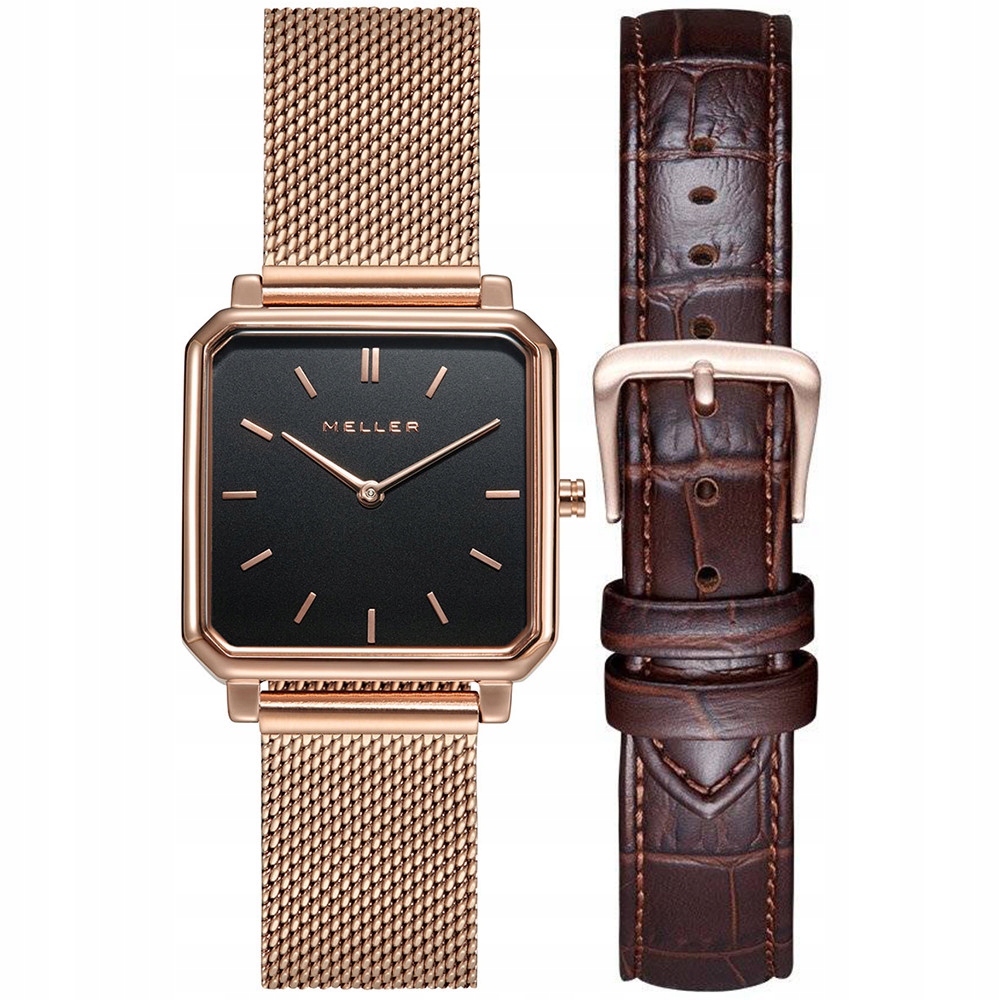 Dámské hodinky Meller W7RN-1BLACK- WMST-2ROSE-WRST-1.2BROWN set růžové zlo