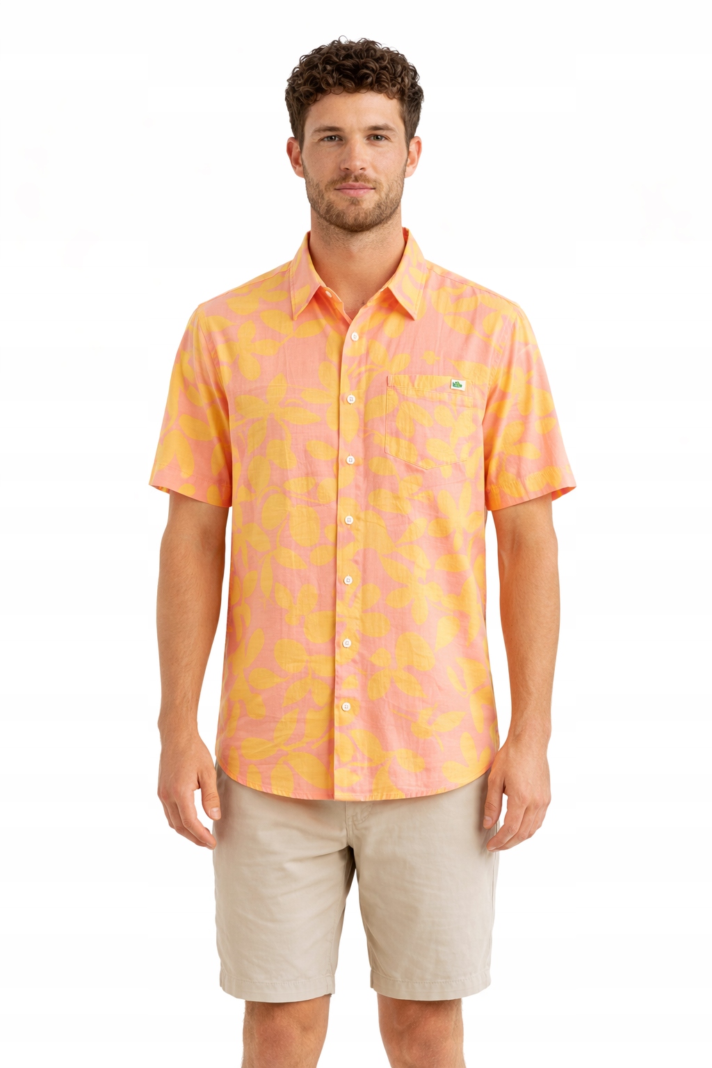 Quiksilver Pánská Košile Růžovožlutá S Květinami, Krátký Rukáv, Velikost I4C