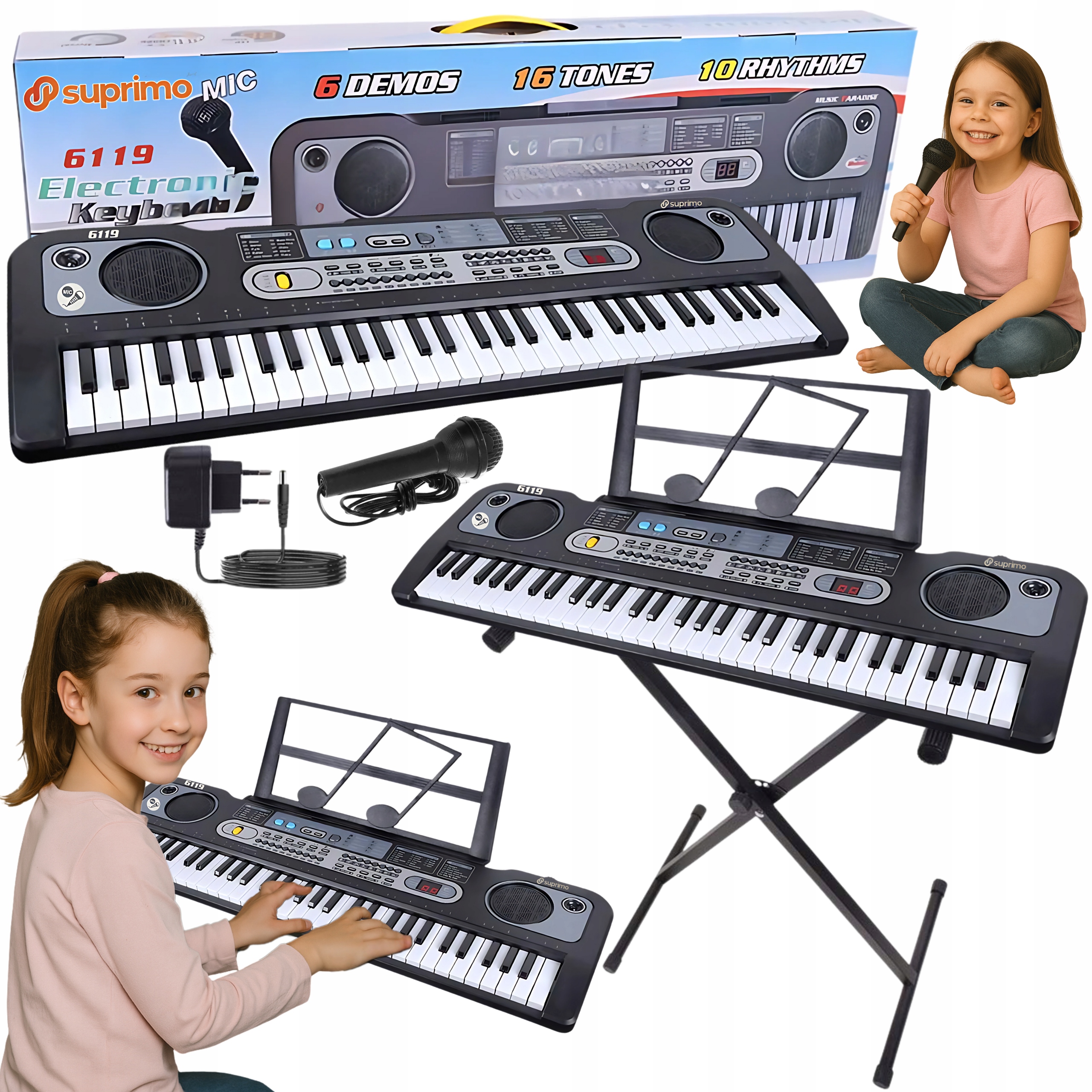 Sada Klávesové Varhany Pro Výuku Piana Pro Děti 61KL Mikrofon Stativ