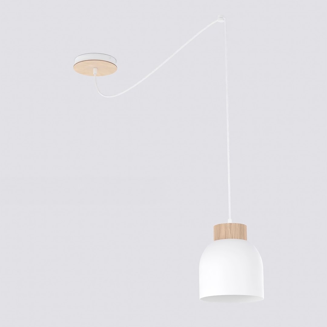 Závesná lampa Škandinávska biela s drevenými akcentmi E27