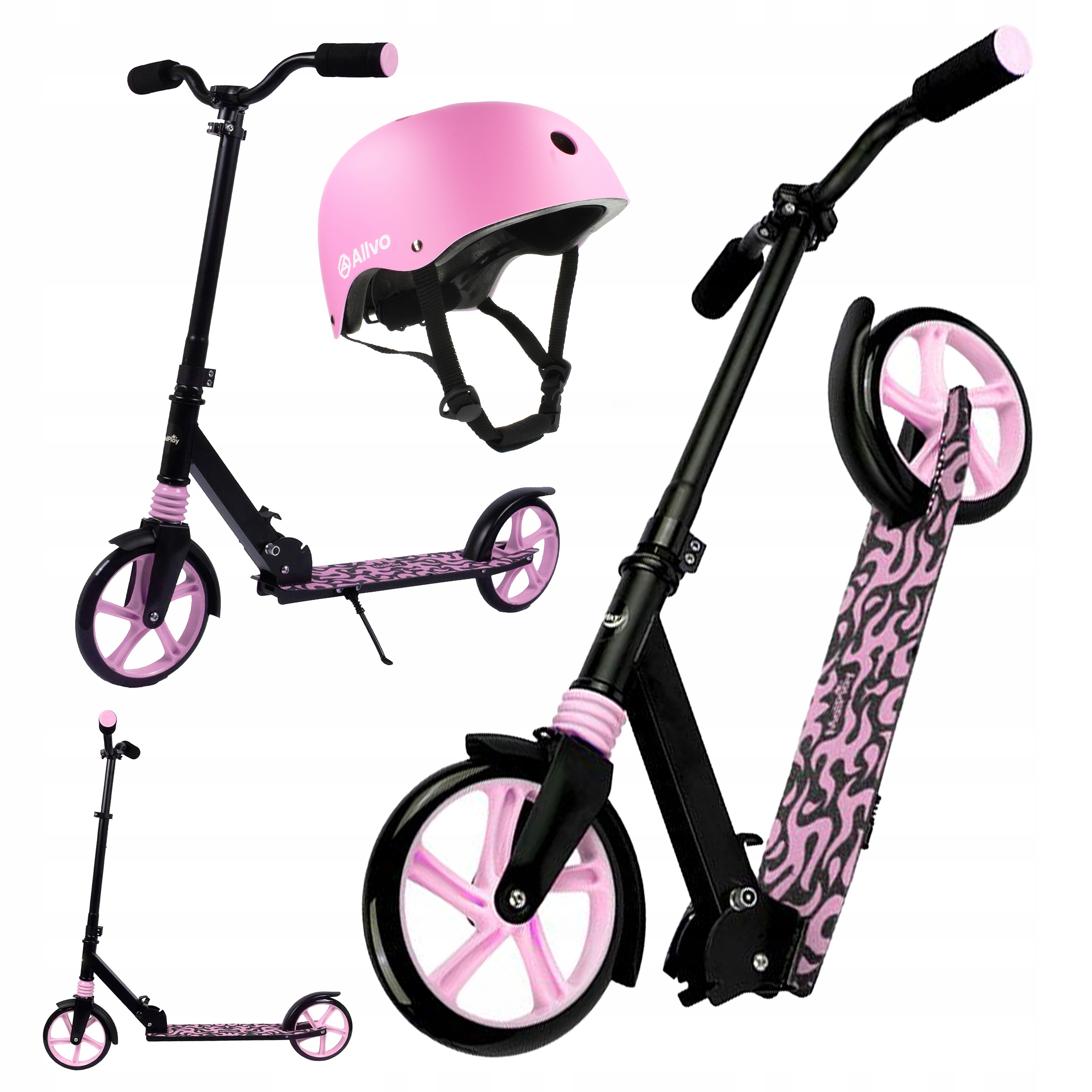 Hulajnoga Miejska Składana Regulowana Kask Dla Dzieci 54-58CM Zestaw 2w1