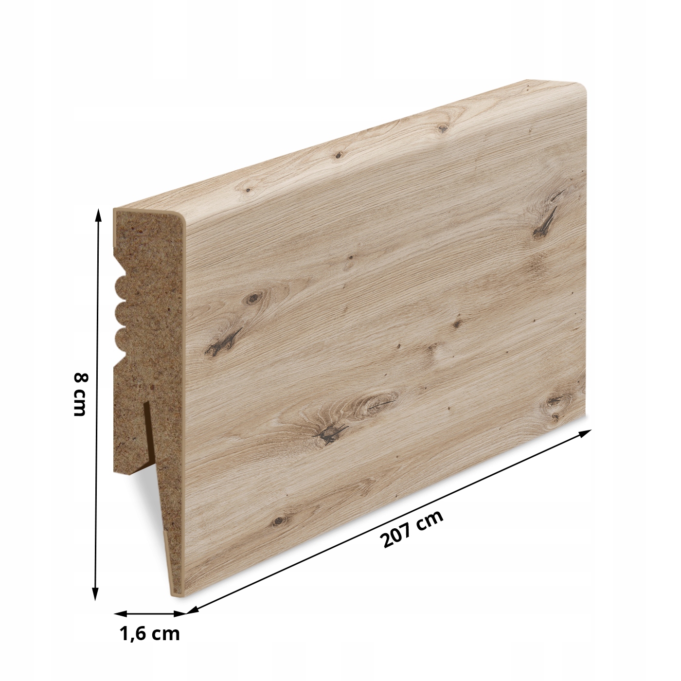 80x16mm LISTWA PRZYPODŁOGOWA DĄB ARTISAN MDF DEKORACYJNA COKÓŁ PROMIEŃ R2 Marka Golddoor