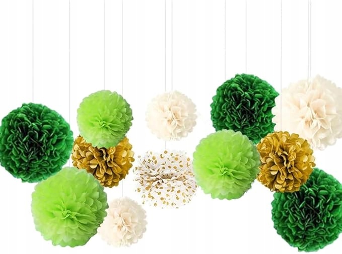 12 Pomponów z Bibuły 5 Kolorów 3 Rozmiary Dekoracja Urodziny Wesele