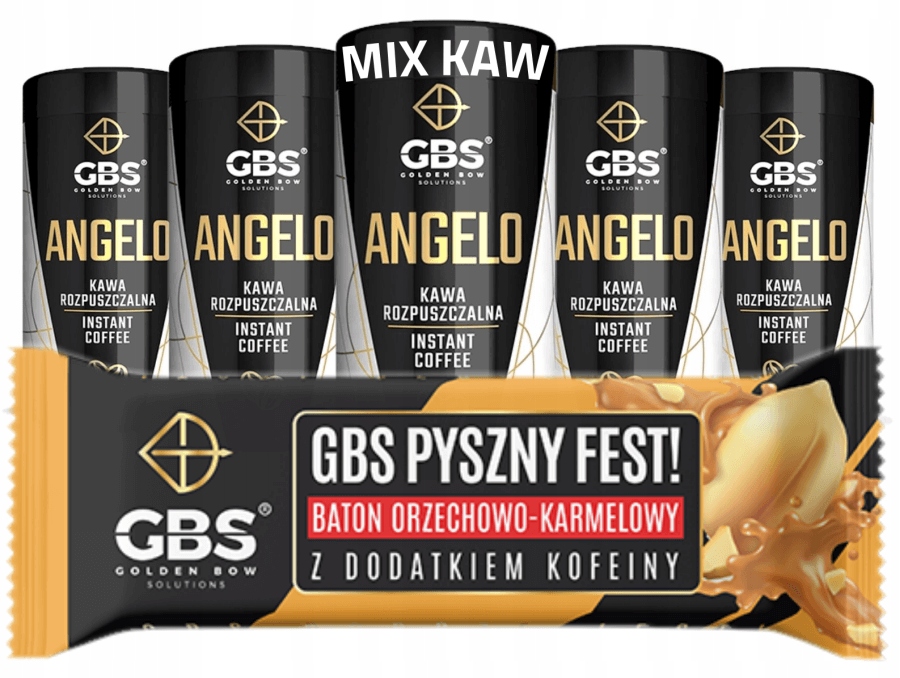 Kawa Gbs rozpuszczalna Angelo 5x100g zestaw dowolne smaki Baton
