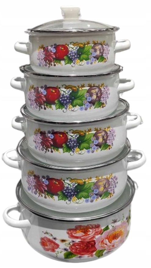 ZESTAW 5 garnków emaliowanych