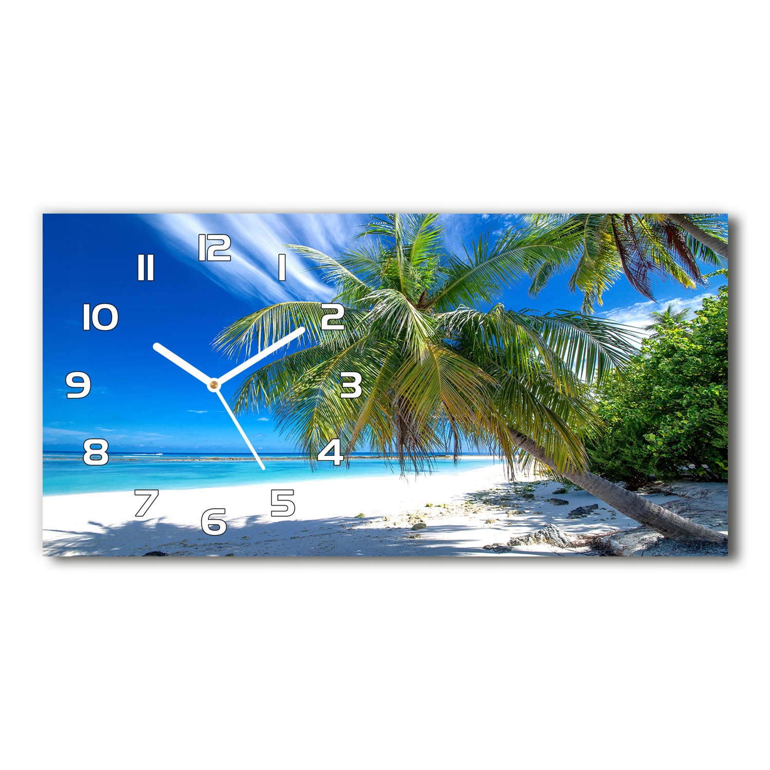 

Zegar ze szkła na ścianę Tropikalna plaża 60x30 cm