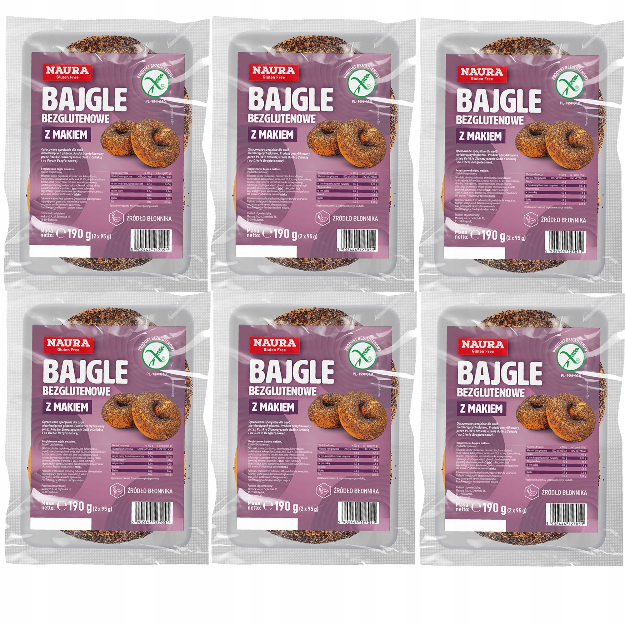 Naura Bajgle Bezglutenowe Z Makiem 190G x6 1,14KG