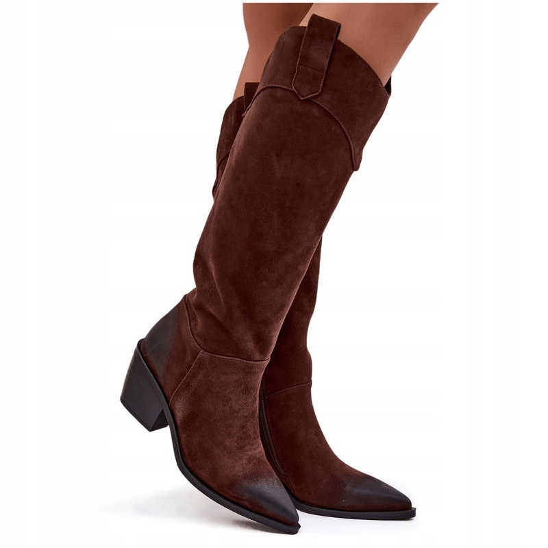 Kozačky Kovbojské Boty Z Přírodního Semiše, Zateplené Podpatky 57C0230 Hnědé 41