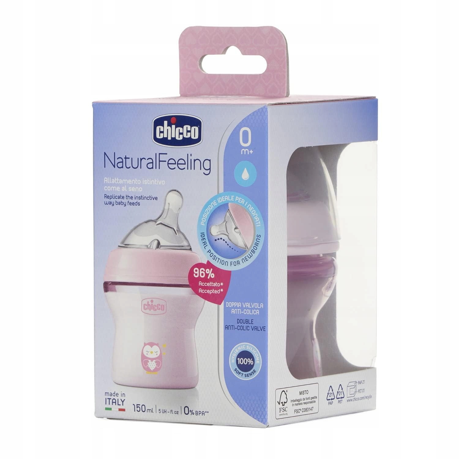 CHICCO Antykolkowa Butelka 0+ Mies. 150 ml Silikonowy Smoczek — miniatura 4