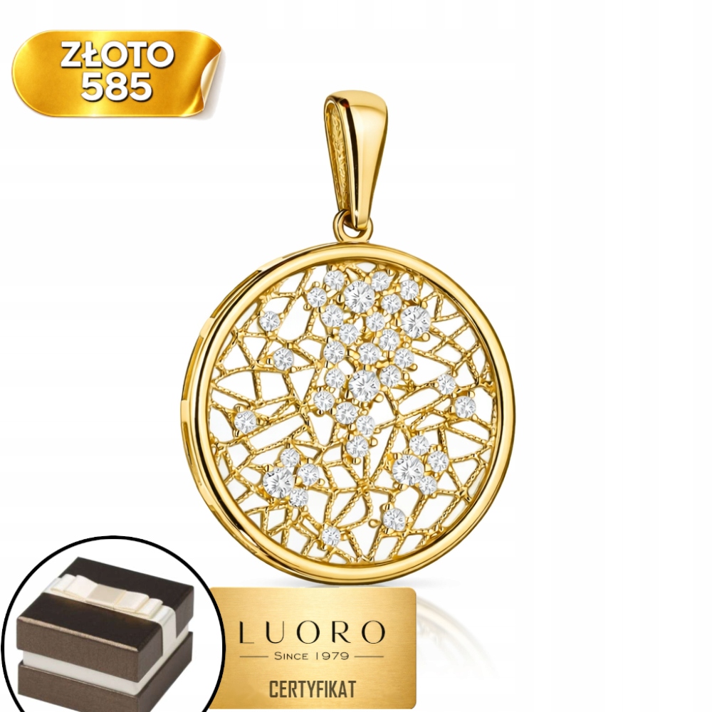 Zlatý Přívěsek 585 14K S Ažurovým Kruhem A Zirkony 3,2 CM Elegantní