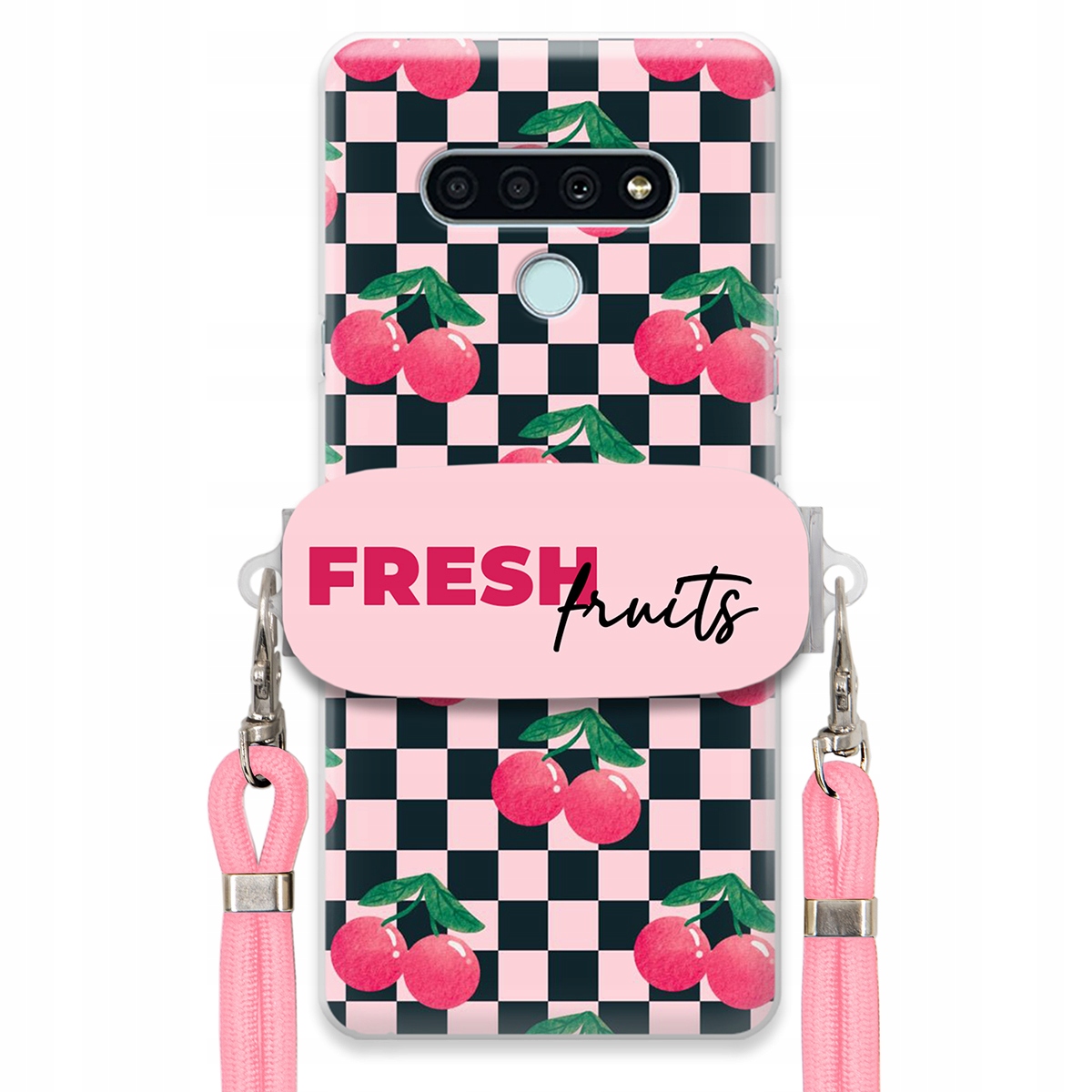 Puzdro pre Lg K71 Ružové vodítko funkčný držiak Fresh Fruits Šachovnica