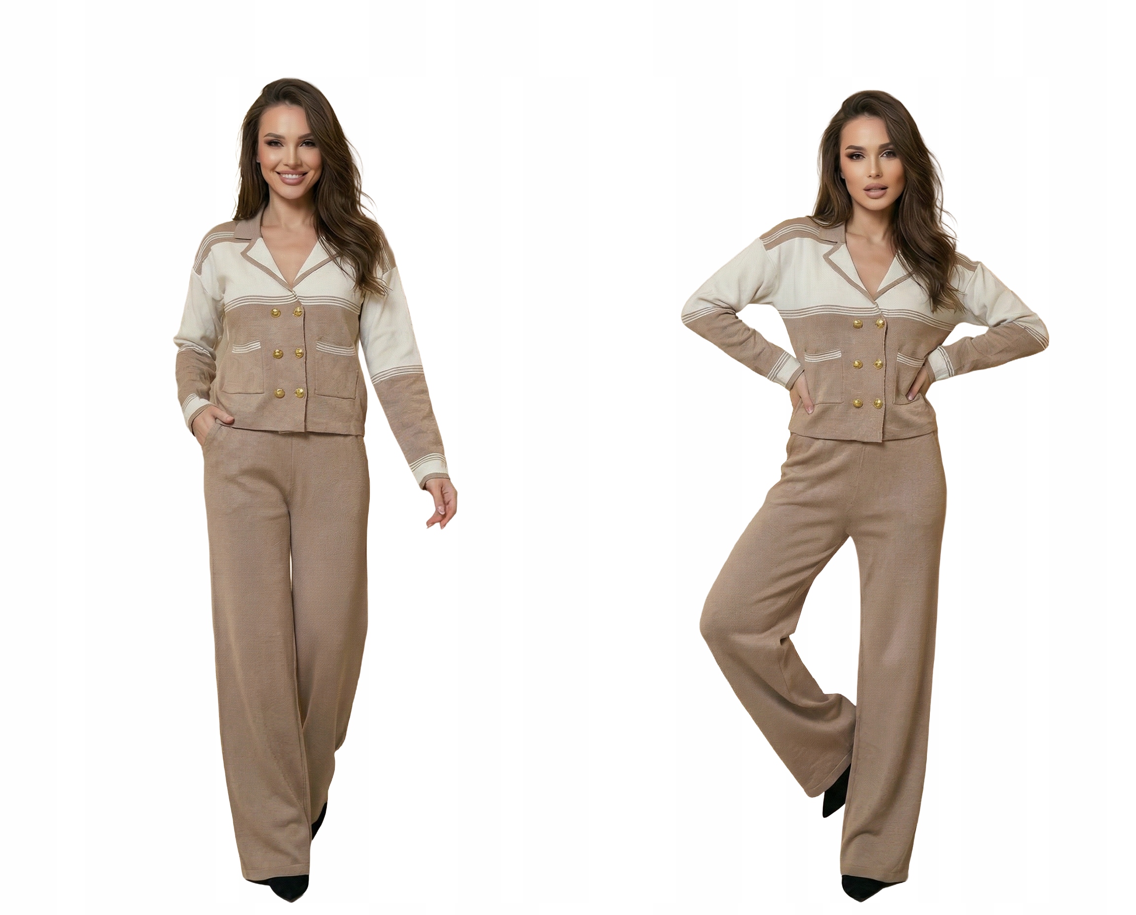 Elegantní Prémiový Svetrový Komplet, Módní Kalhoty, Pohodlný Kardigan, Béžová Barva