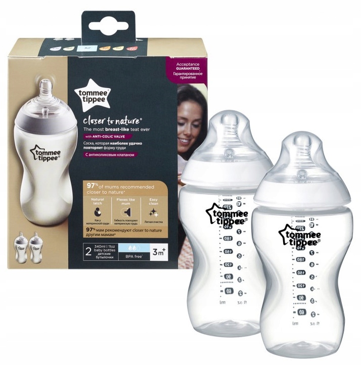 TOMMEE TIPPEE BUTELKA 2x340 ml SMOCZKI 3m+ ŚREDNIE