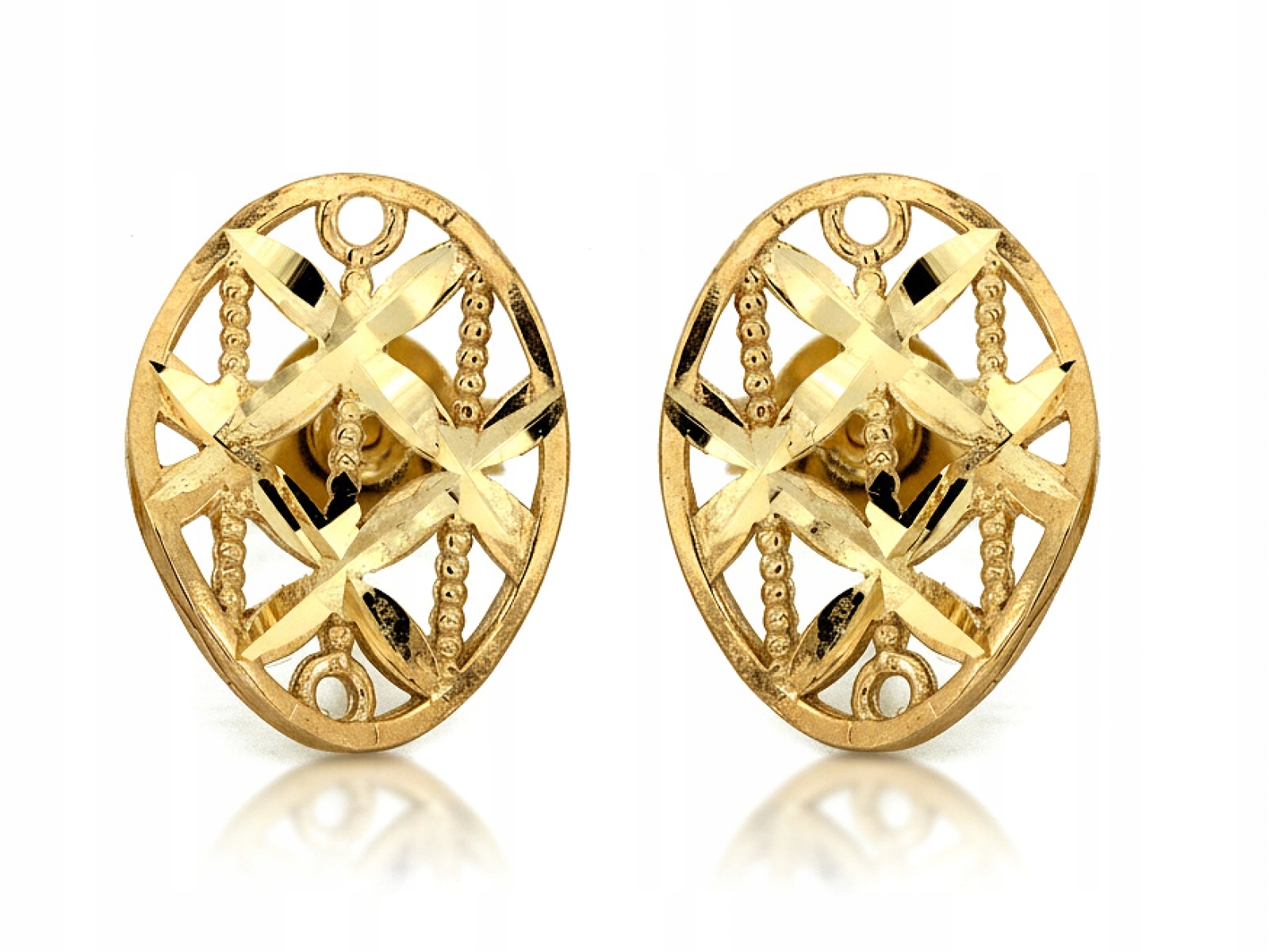 Ženské Zlaté Náušnice 585 elegantní ažurové oválné na tyči Pro Ni