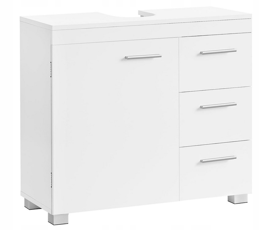 Stojící skříňka, koupelnový regál pod umyvadlo, bílá, 3 zásuvky, 2 x police