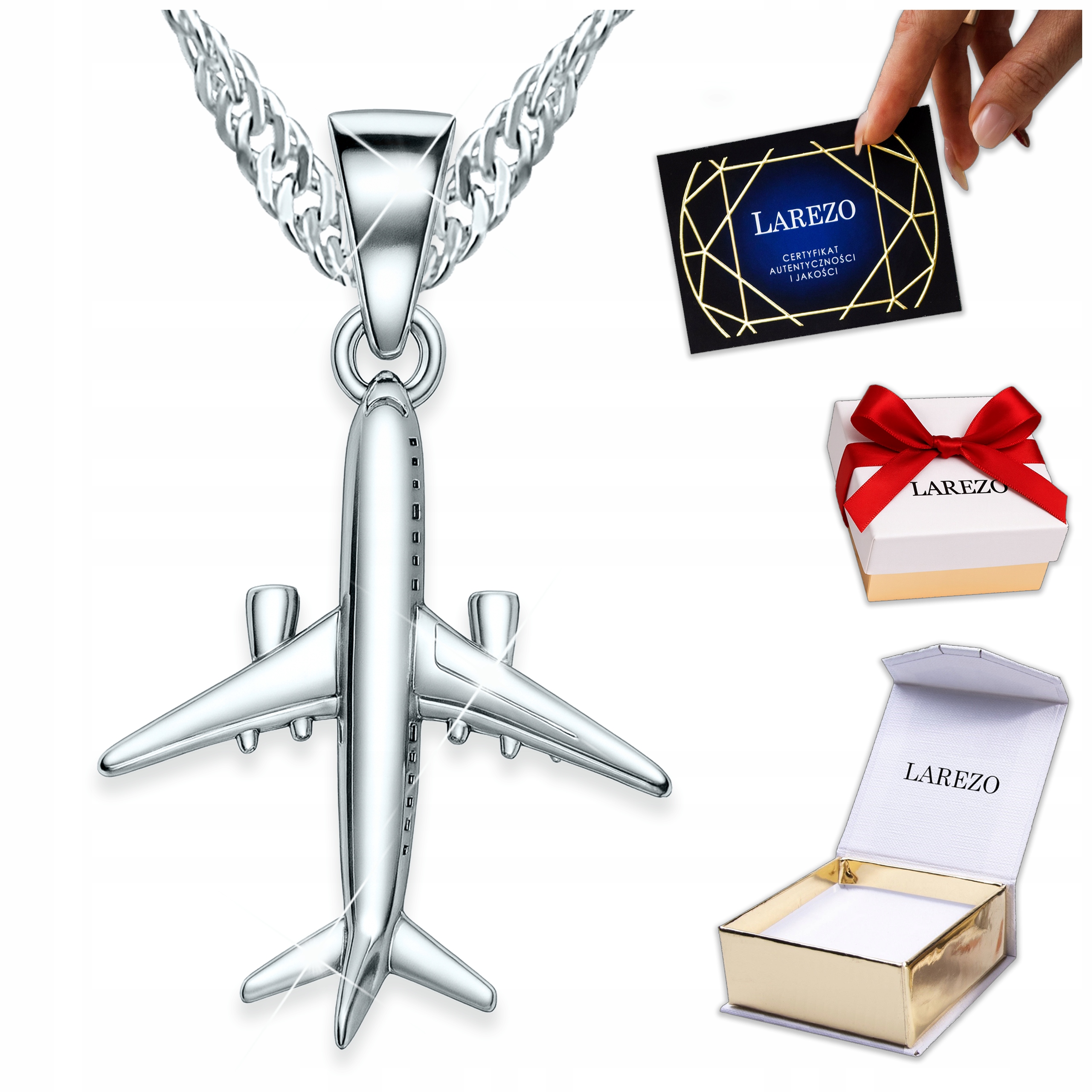 Stříbrný náhrdelník Závěsný letadlo Přívěsek Letadlo Cestování Let Stříbro 925