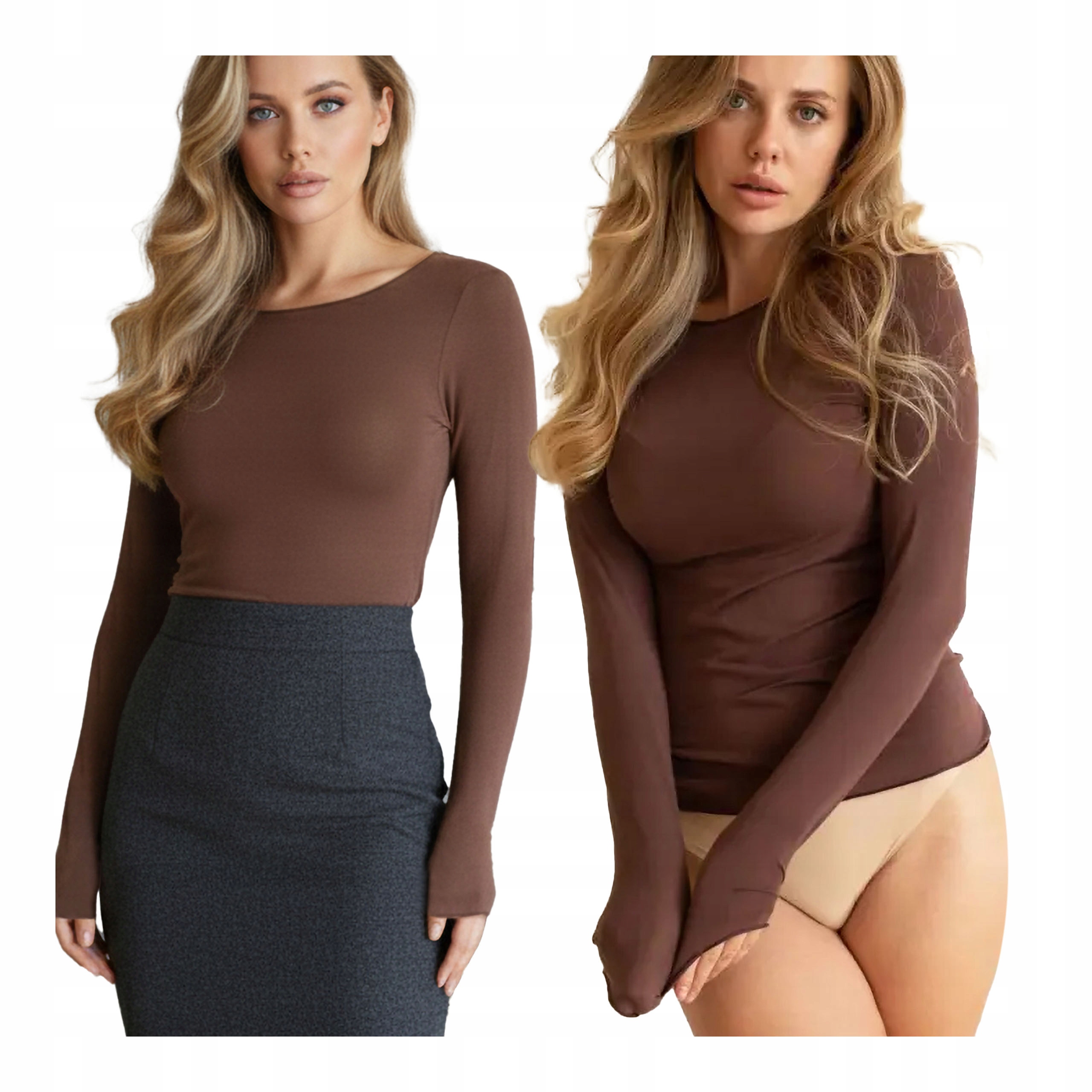 Dámská halenka s dlouhým rukávem a kašmírem, čokoládová, basic Kleo, S