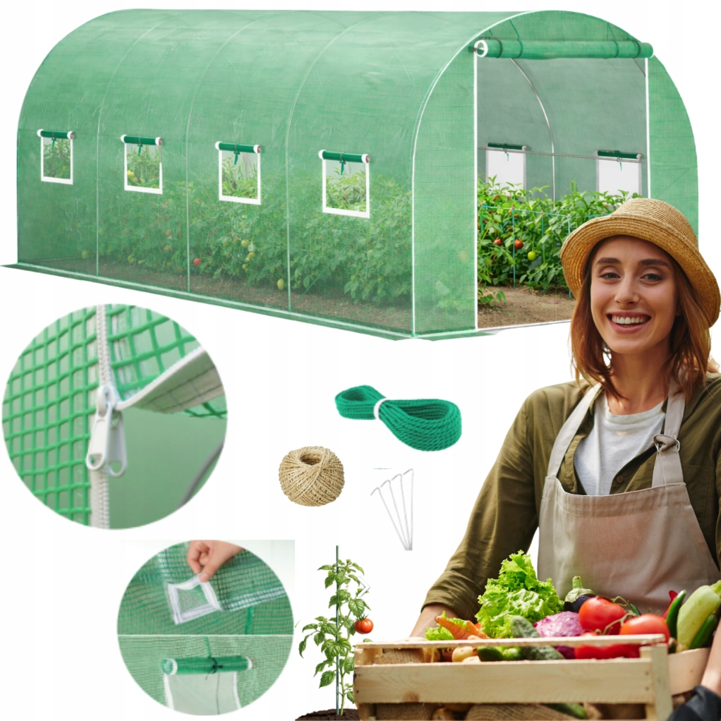 Zahradní Fóliový Tunel Skleník Pro 2x4,5 m 9 m2 Rám Pozink Filtr UV4 Pvc