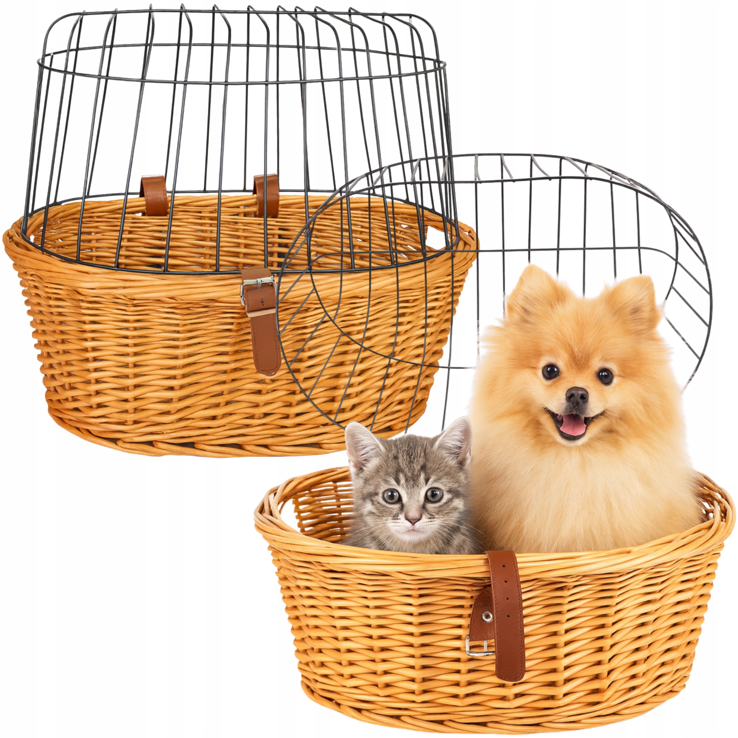 Kosz Rowerowy Wiklinowy Zamykany Dla Psa Kota Na Kierownicę Z Mocowaniem