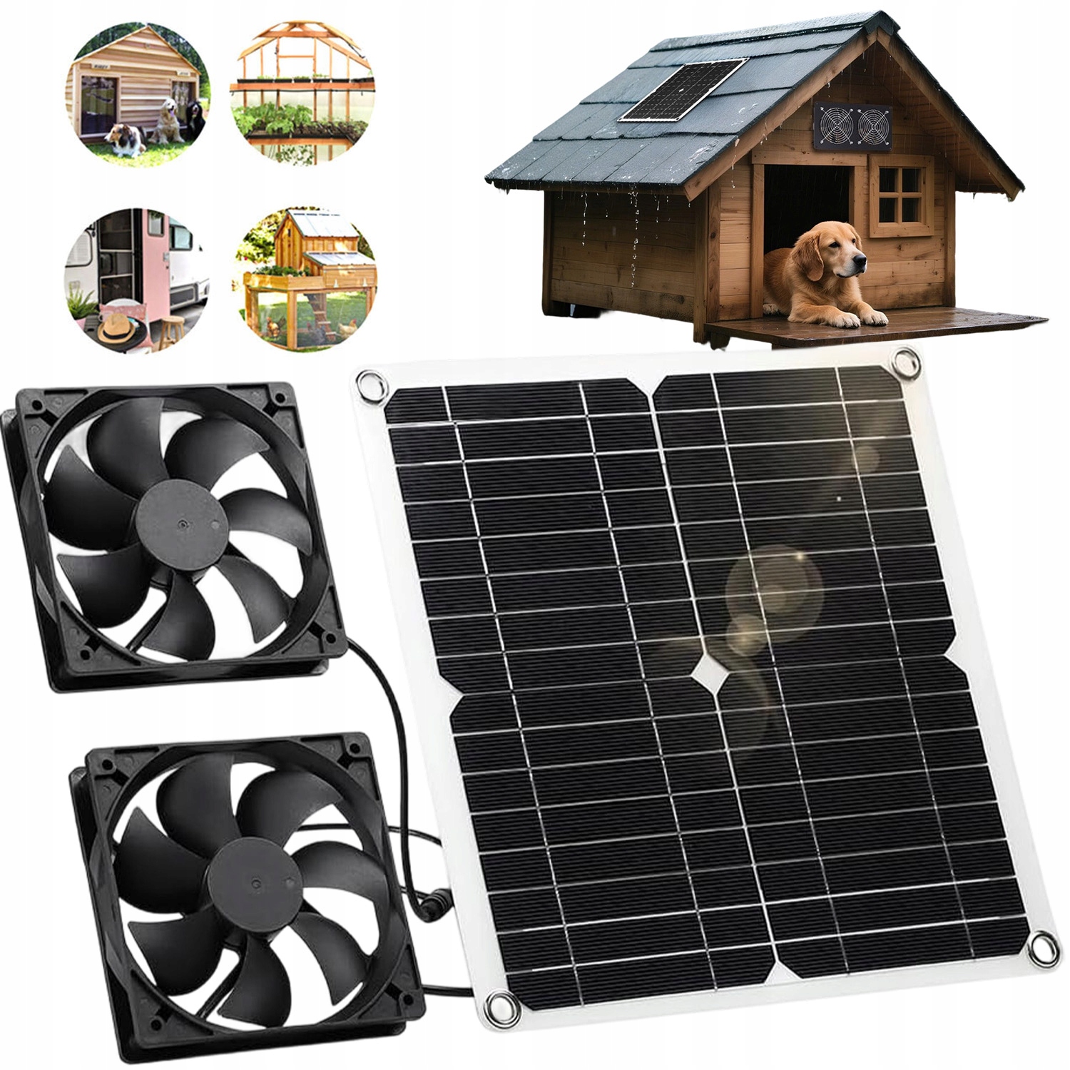 Zewnętrzny Panel Solarny 2X Wentylator 12W Do Szklarni, Szopy, Kurnika