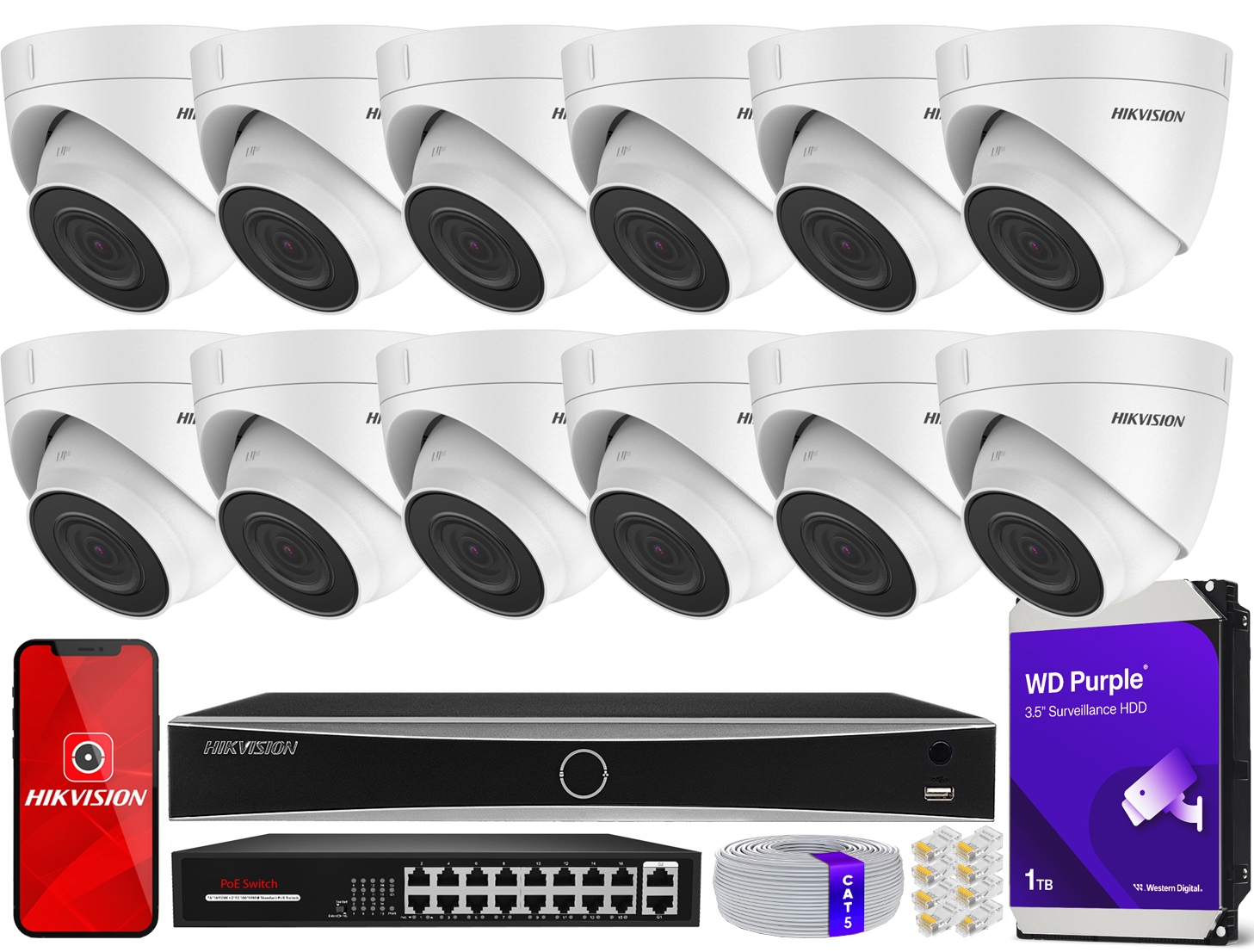 Monitorovací sada 12 kamer 4MPx Hikvision 16x PoE IR30 Nvr DS-7616NXI-K2