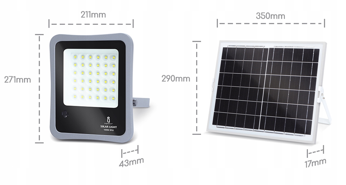 LAMPA LATARNIA HALOGEN PANEL SOLARNY 100W PILOT Szerokość 211 mm