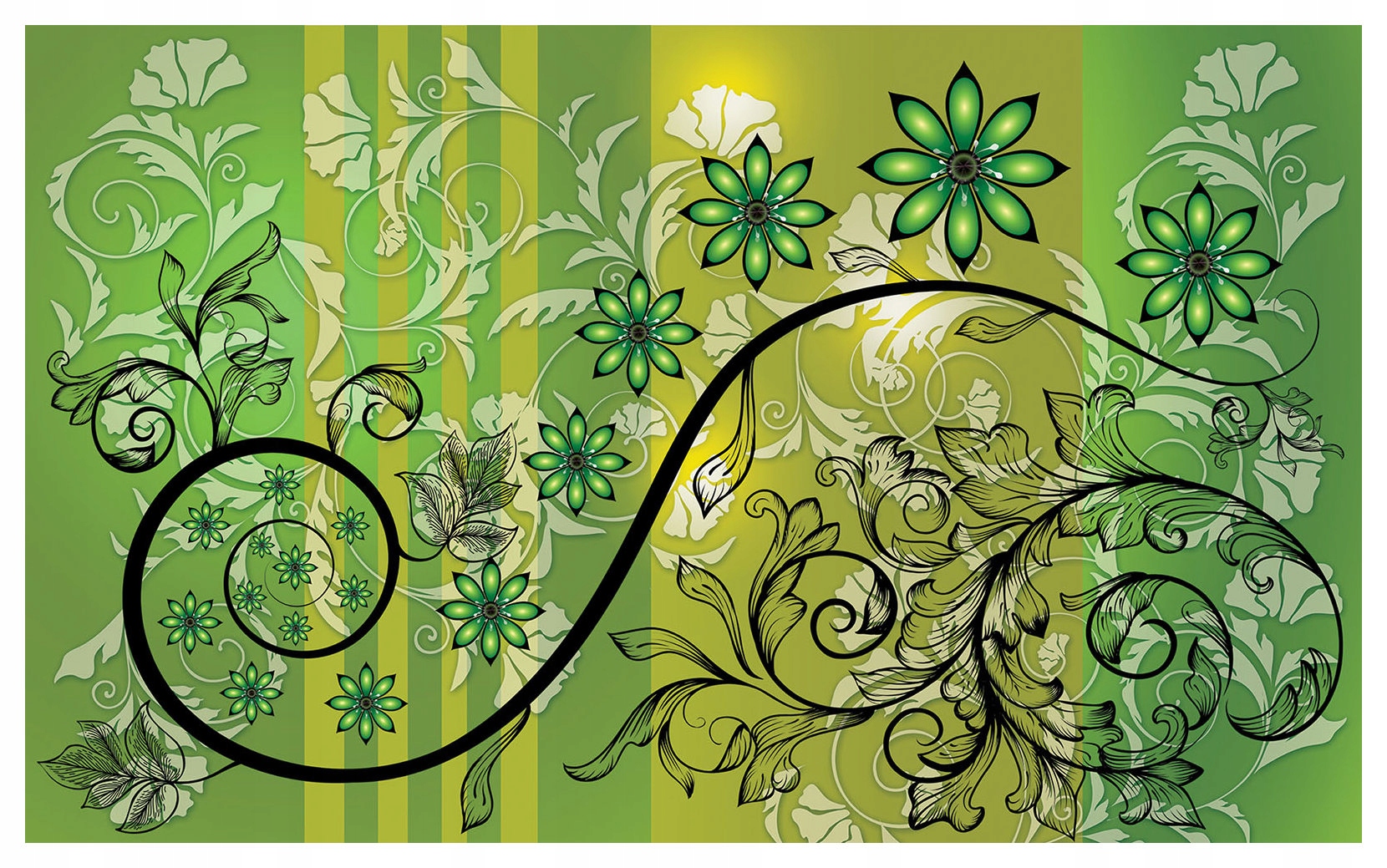 Fototapeta vlies Čierne vlny a zelené kvety abstrakcia 312x219 lepidlo