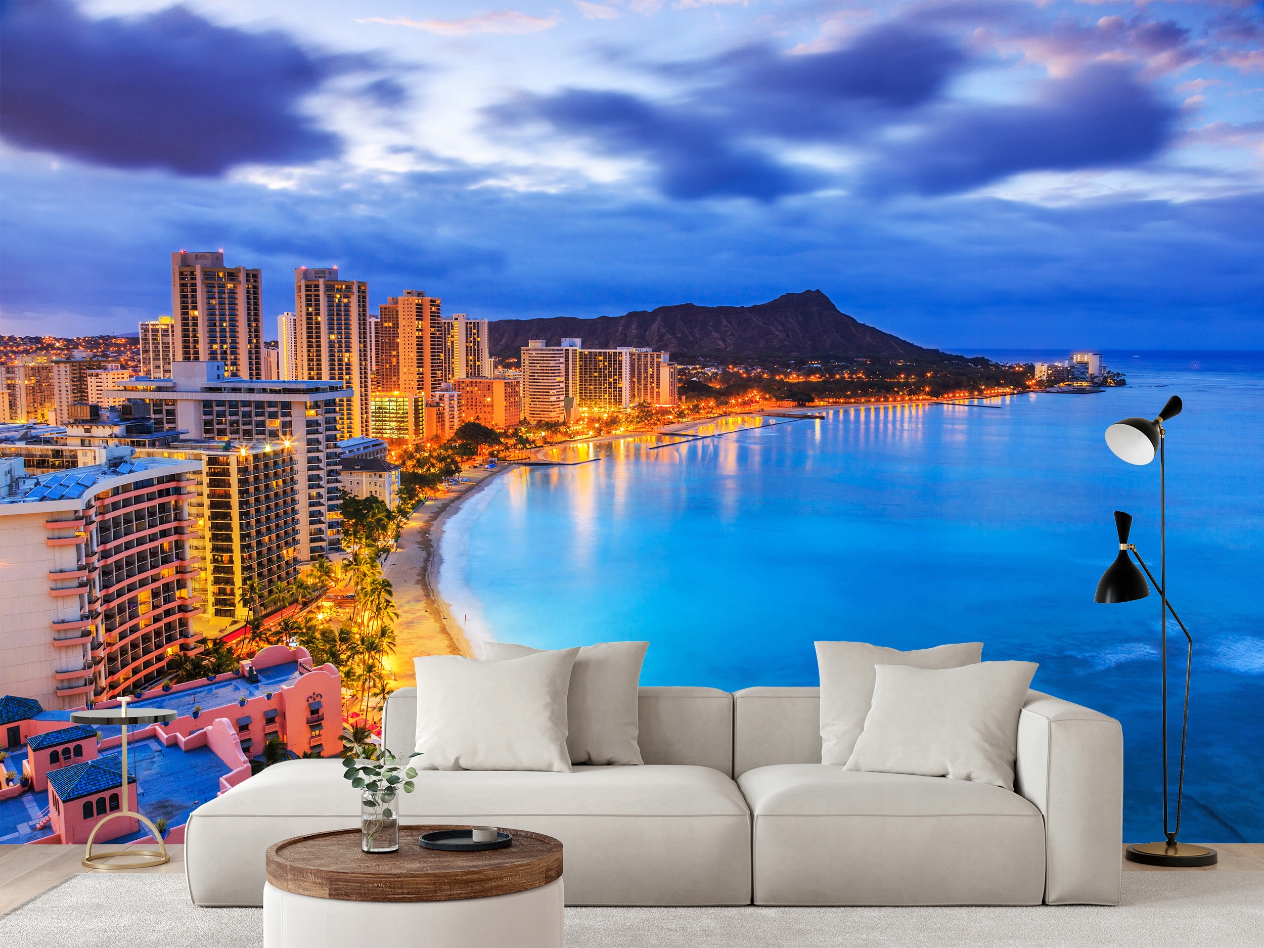 Fototapeta Panorama Skyline Honolulu Havaj Sopka Pláž 416 x 254 cm