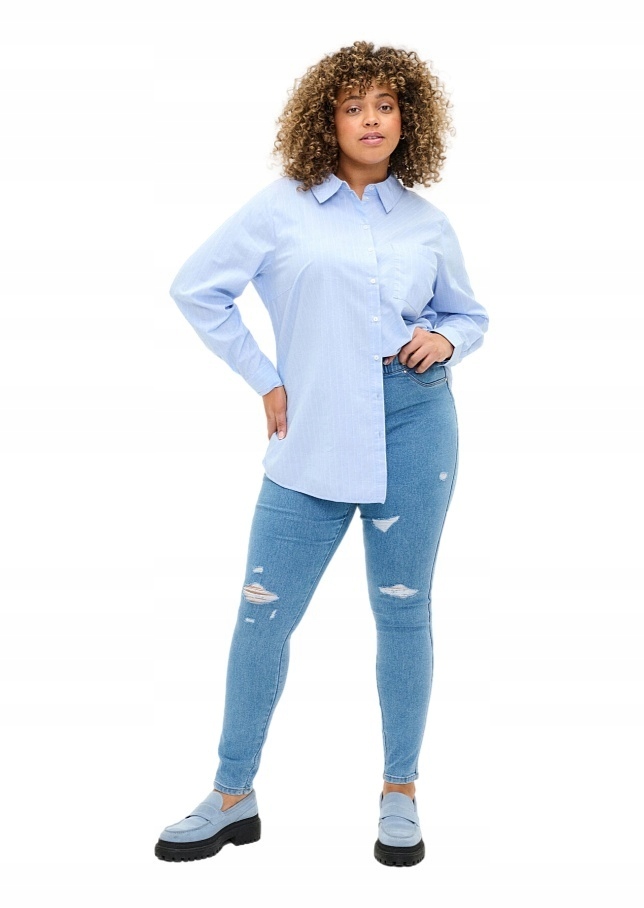 Zizzi Světle Modré Kalhoty Jegginsy Vysoký Pas 027D N78 60