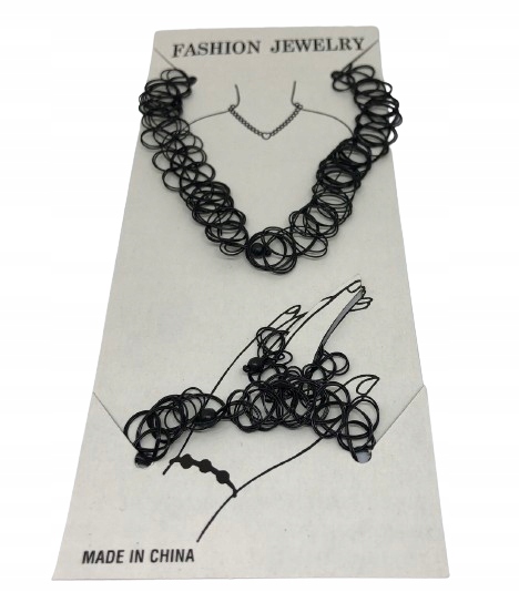 KOMPLET BIŻUTERII 3 szt CZARNY CHOKER BRANSOLETKA PIERŚCIONEK EMO PUNK Długość całkowita 35 cm