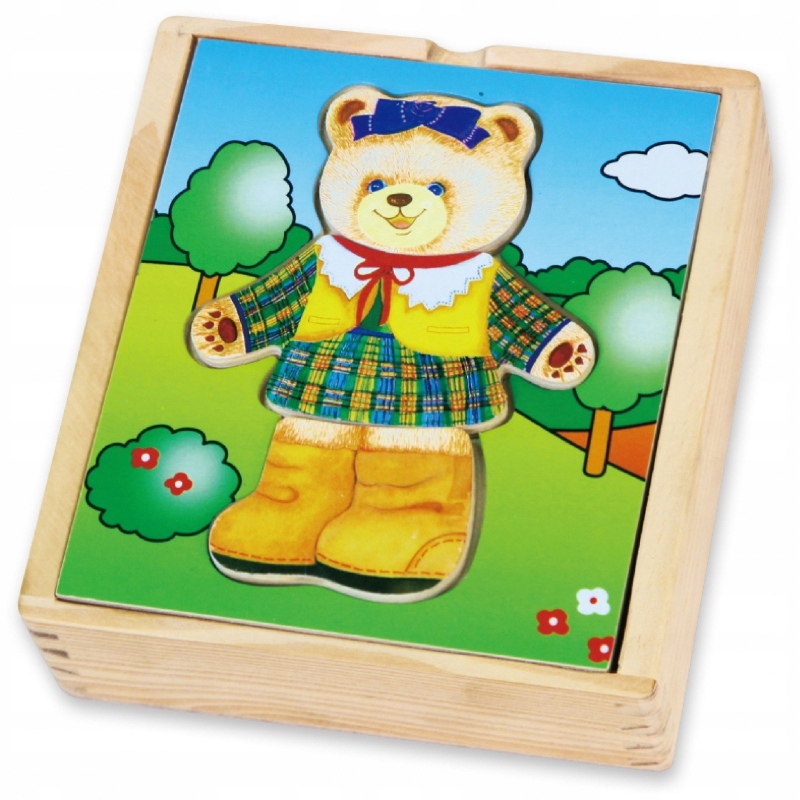 

Drewniana Układanka Logiczna Puzzle Ubierz Misia
