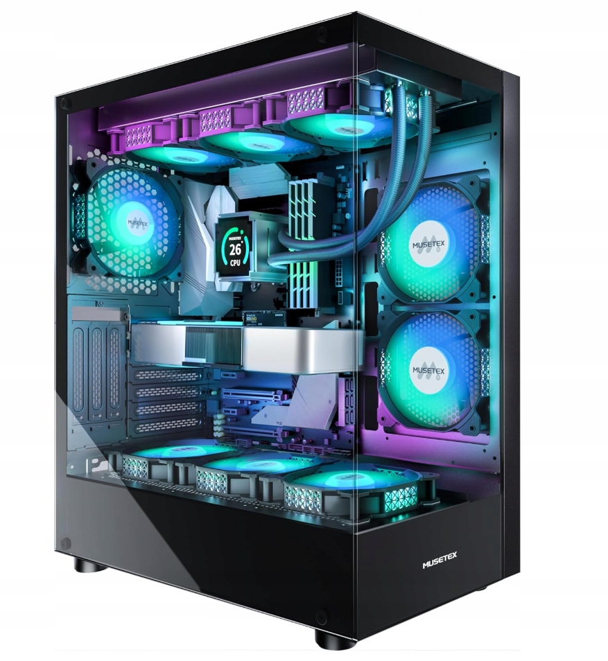Musetex Obudowa Pc Atx, 6 wentylatorów Argb, Mid Tower Atx