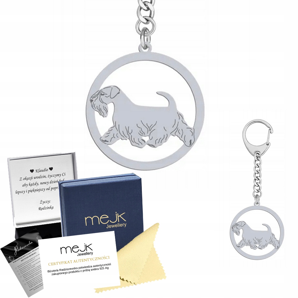 Přívěsek Na Klíče se psem Sealyham Terrier 925 Šperky Dárek Gravírování Bonus