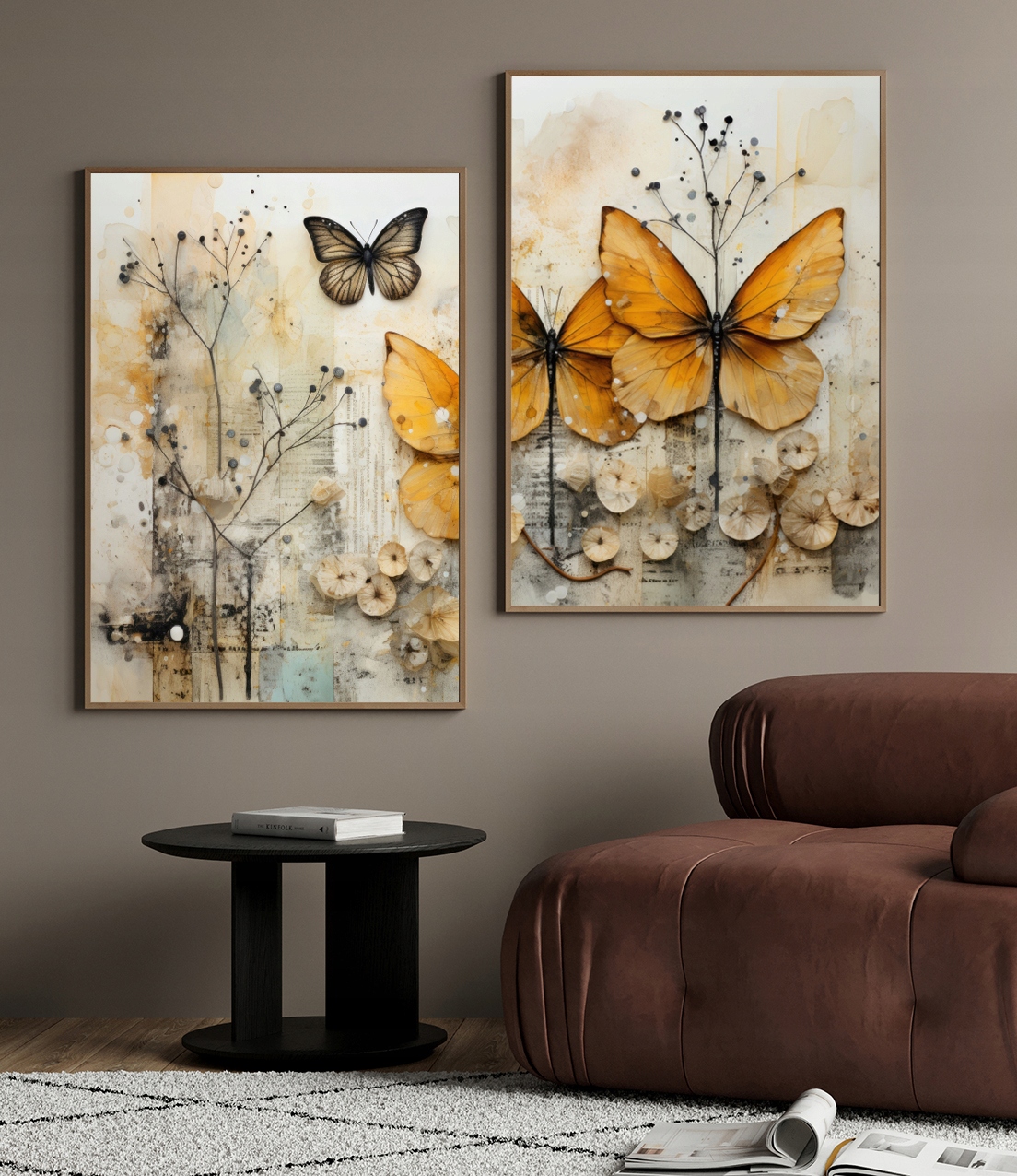 BOHO ROŚLINY MOTYL zestaw 2 plakaty 40x50 obraz beż #366 Rodzaj bez ramy
