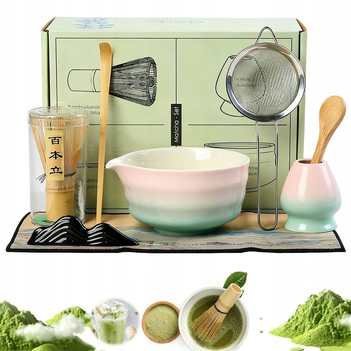 Levně Sada pro Matchy 8v1 keramická Šálek metla čajová lžička Matcha